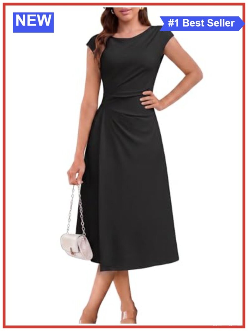 Women's Fit & Flare Midi Dress Ruched Waist A-Line Semi-Formal